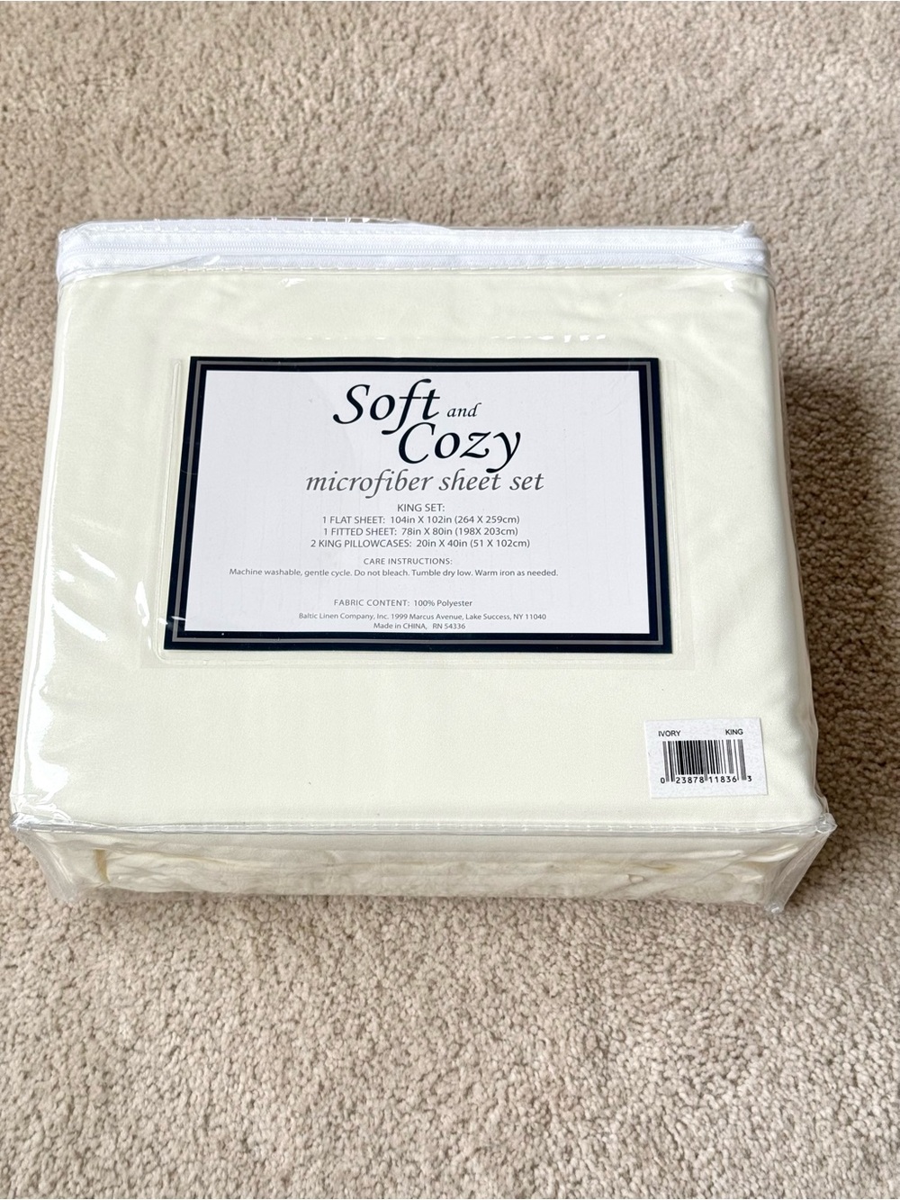 Baltic Linen Ivory King Sheet Set Flat Fitted 2 Pillowcases Soft and Cozy Sheets